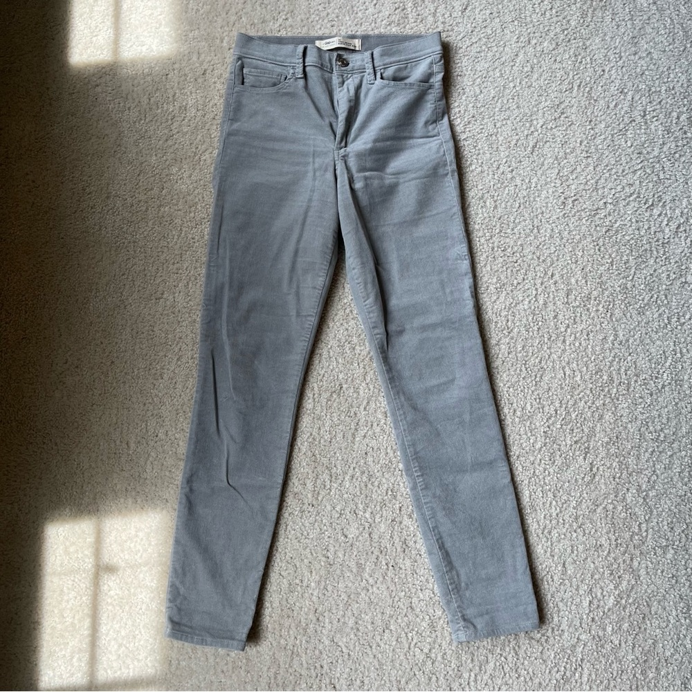 Gap grey velvet straight leg high rise jeans